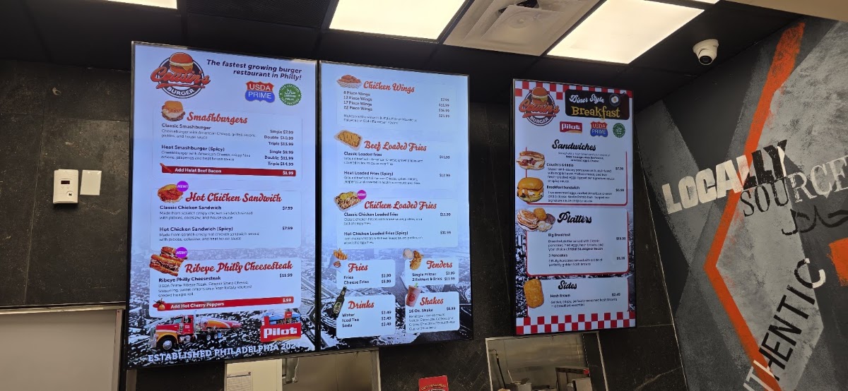 Cousin's Burger menu board