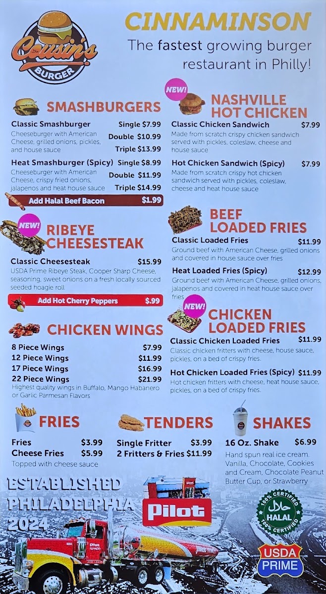 Cousin's Burger menu board