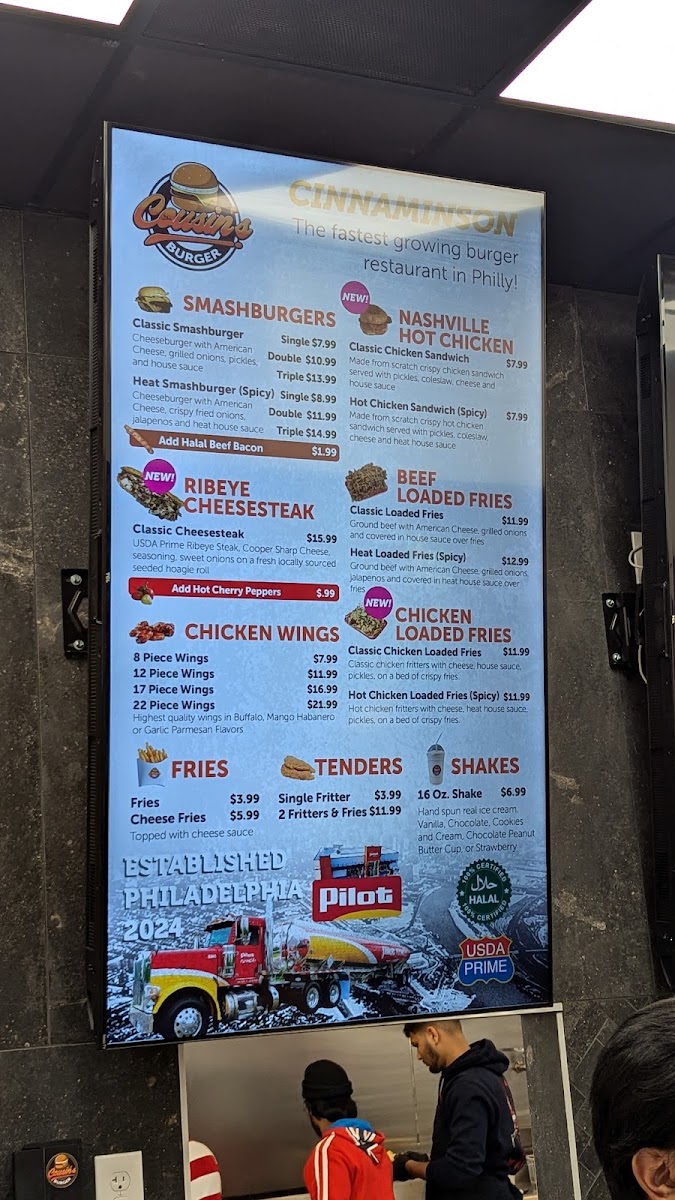 Cousin's Burger menu board