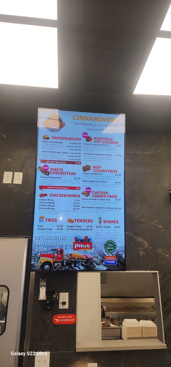 Cousin's Burger menu board