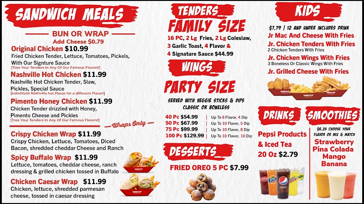 Wings Co. menu board