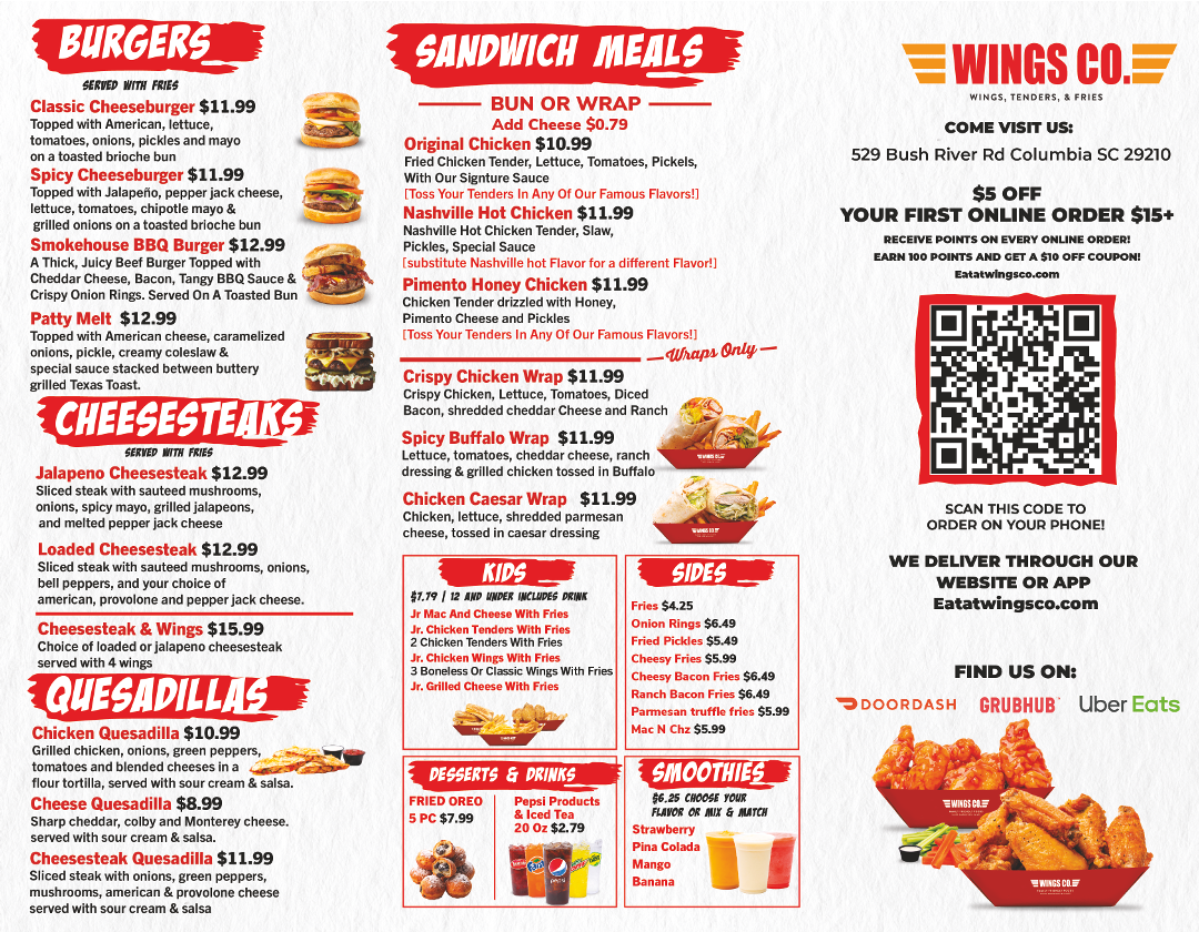 Wings Co. menu board