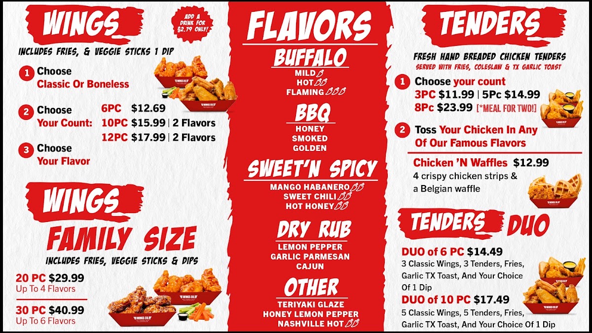 Wings Co. menu board