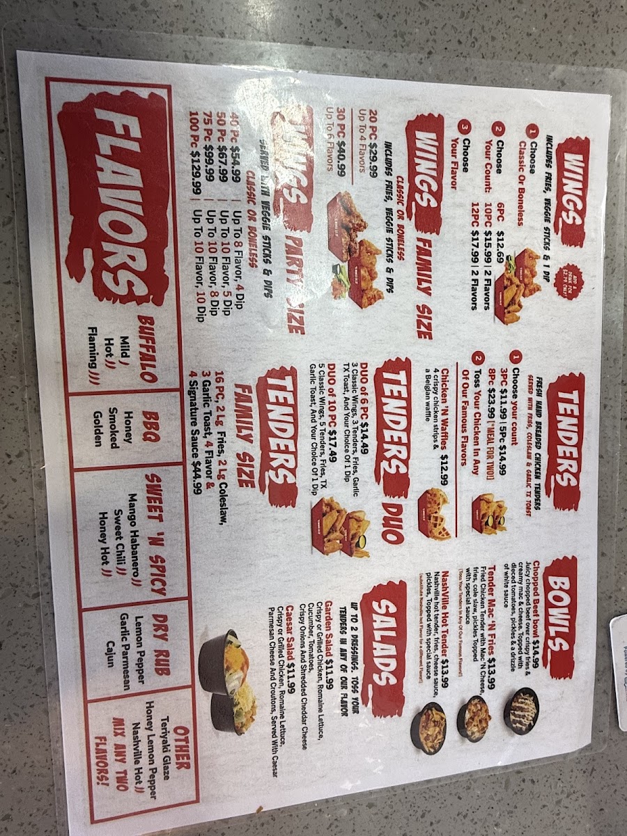 Wings Co. menu board