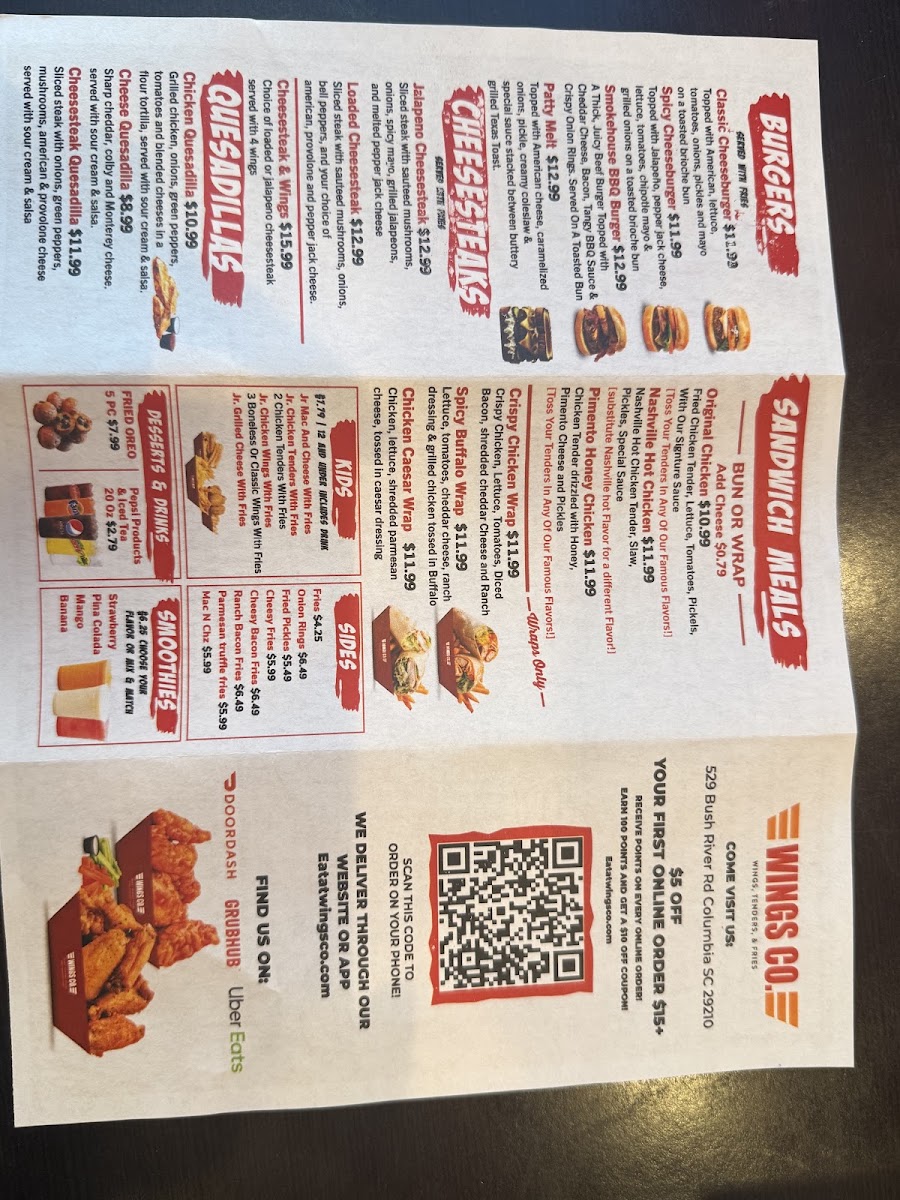 Wings Co. menu board