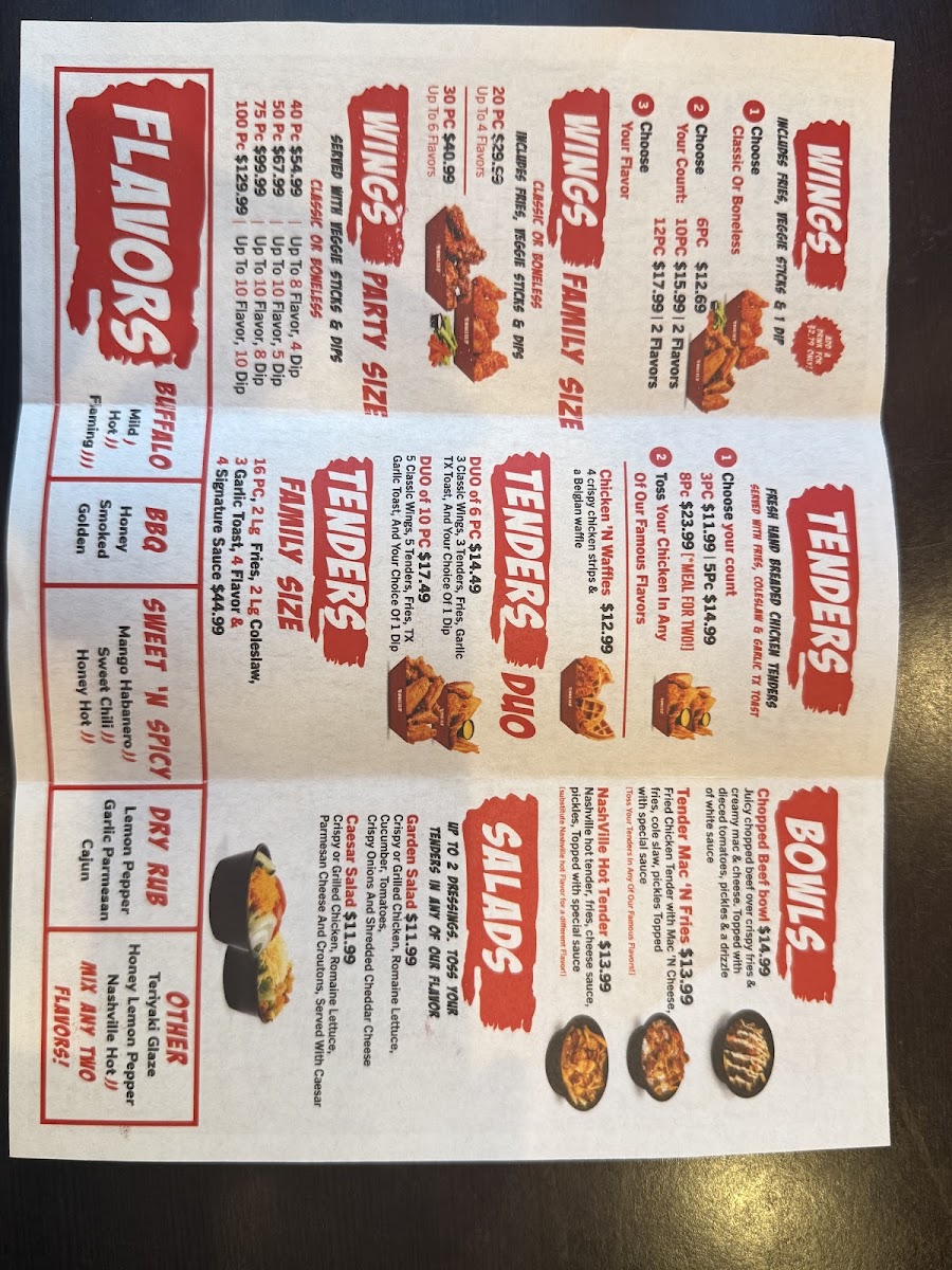 Wings Co. menu board