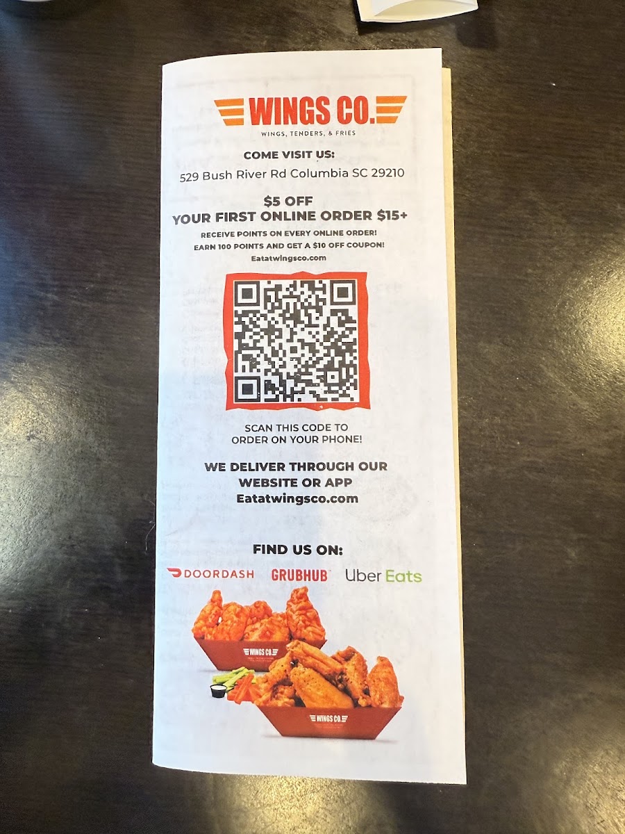 Wings Co. menu board