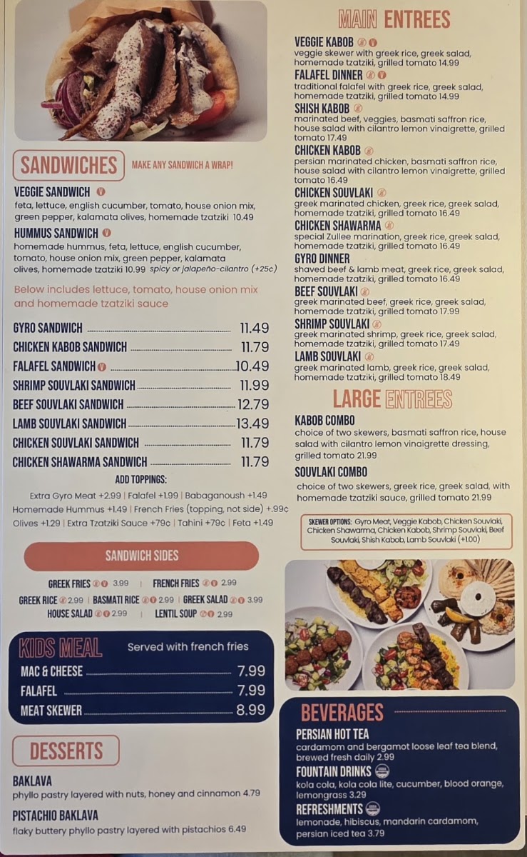 Zullee | Mediterranean Grill menu board