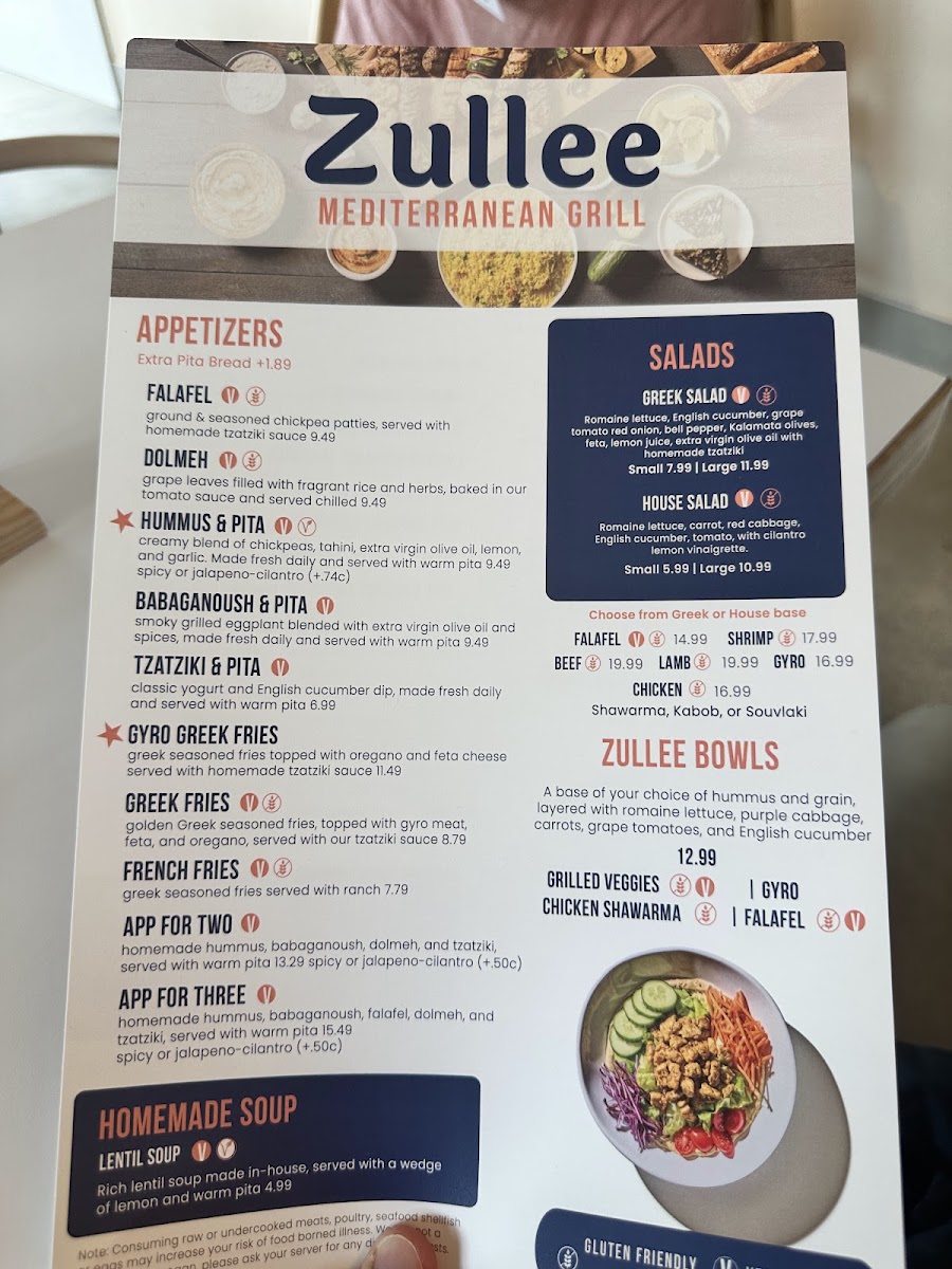 Zullee | Mediterranean Grill menu board