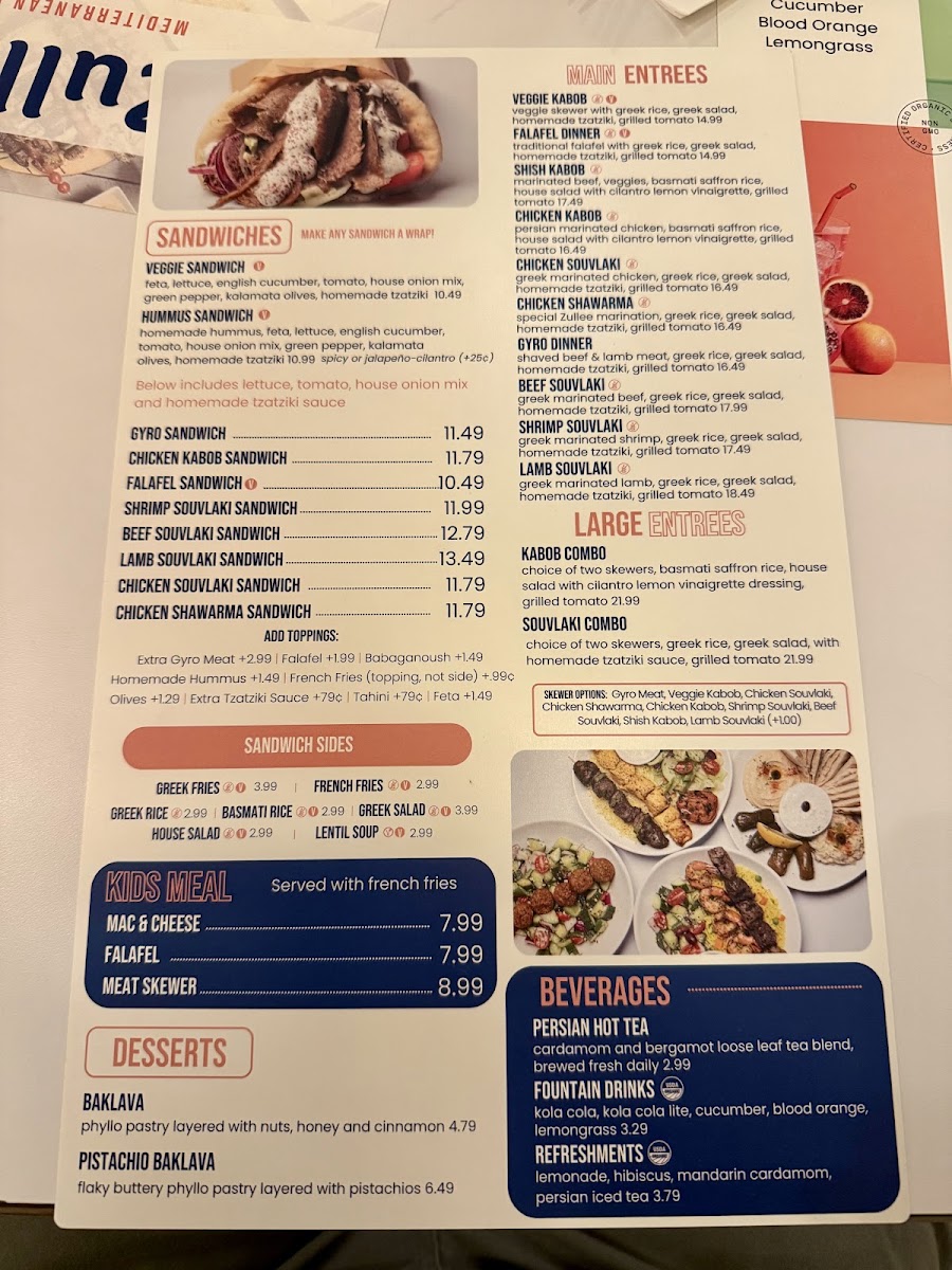 Zullee | Mediterranean Grill menu board