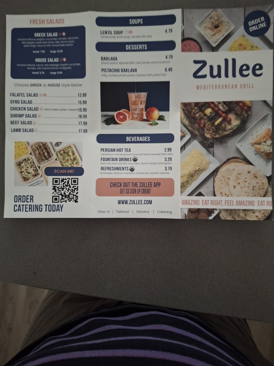 Zullee | Mediterranean Grill menu board