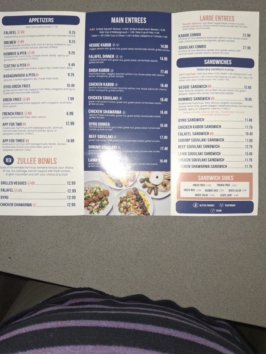 Zullee | Mediterranean Grill menu board