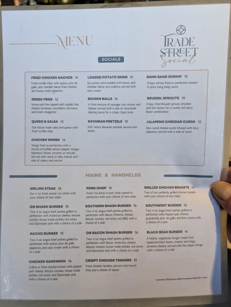 Trade Street Social menu board