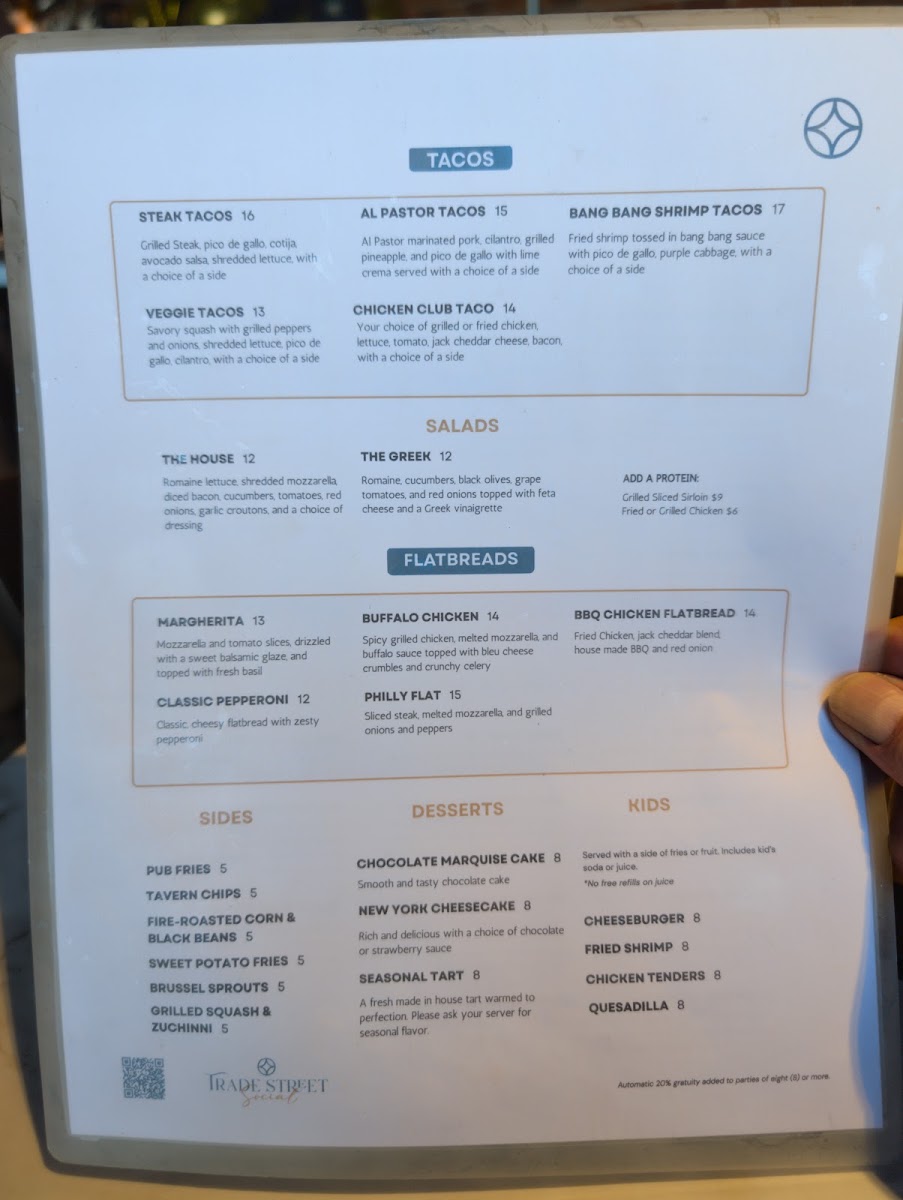 Trade Street Social menu board