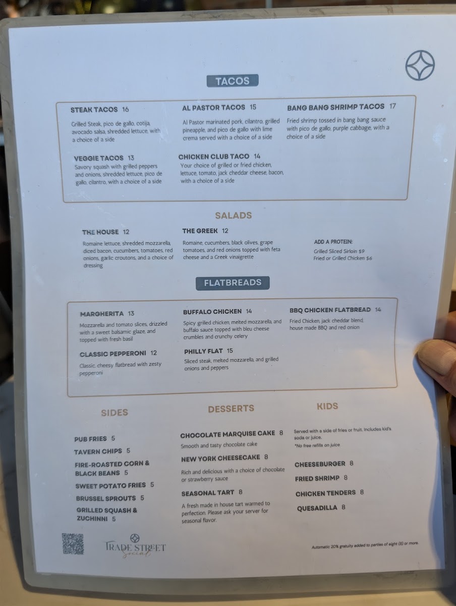 Trade Street Social menu board