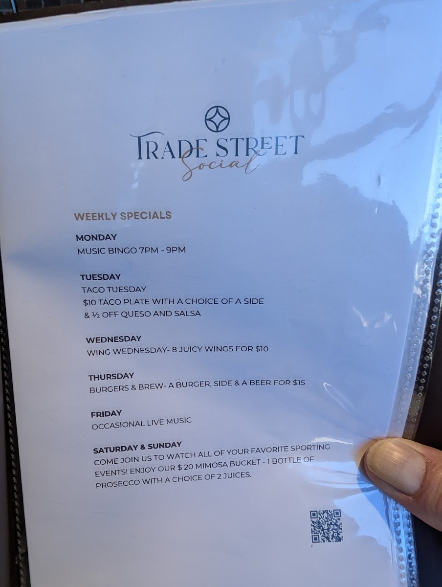 Trade Street Social menu board