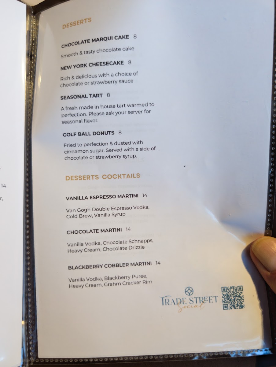 Trade Street Social menu board