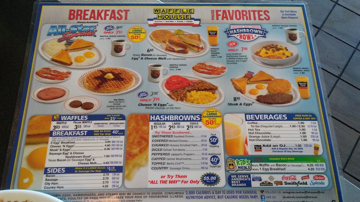 Waffle House Delivery Only menu board