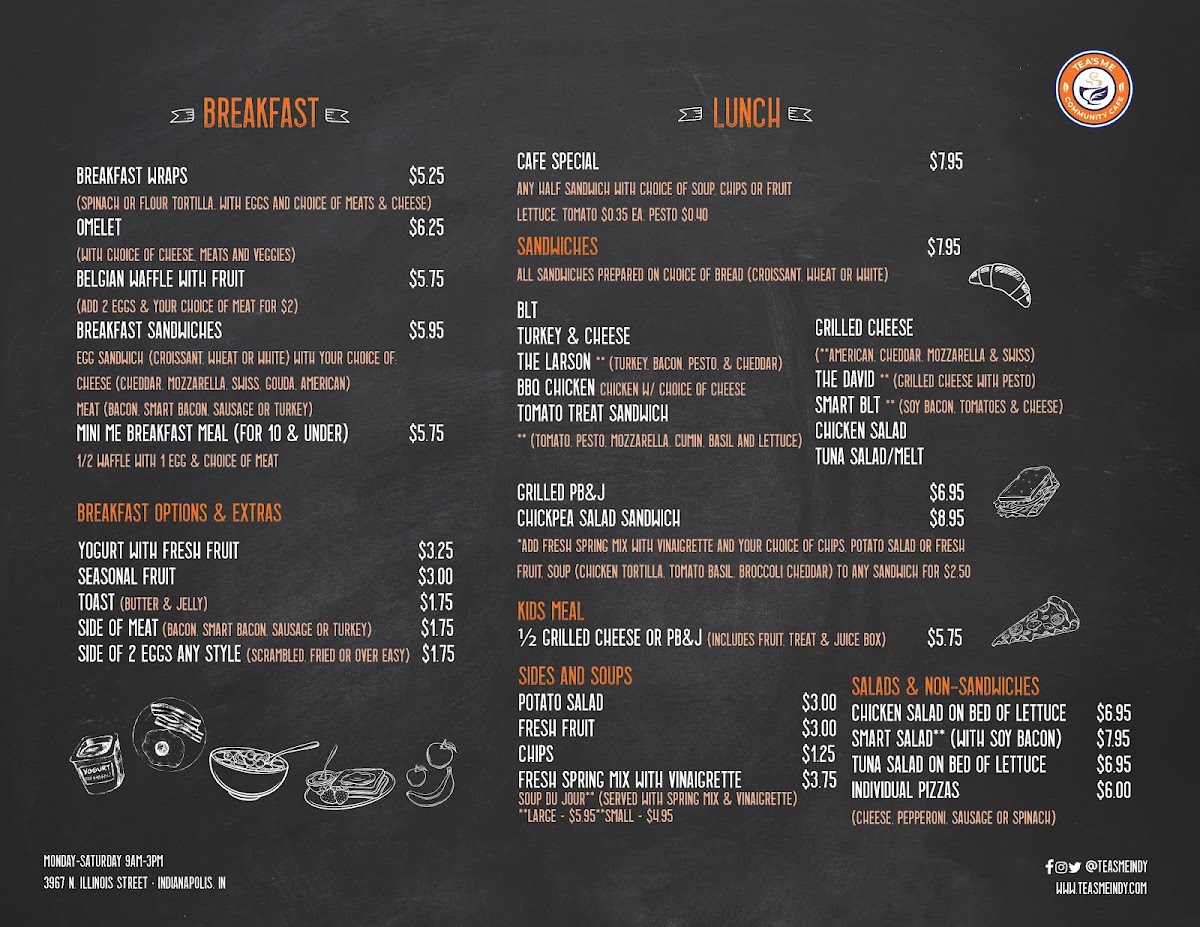 Tea's Me Community Cafe menu board