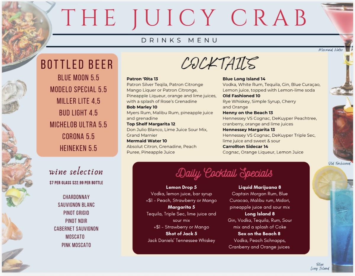 The Juicy Crab Carrollton menu board