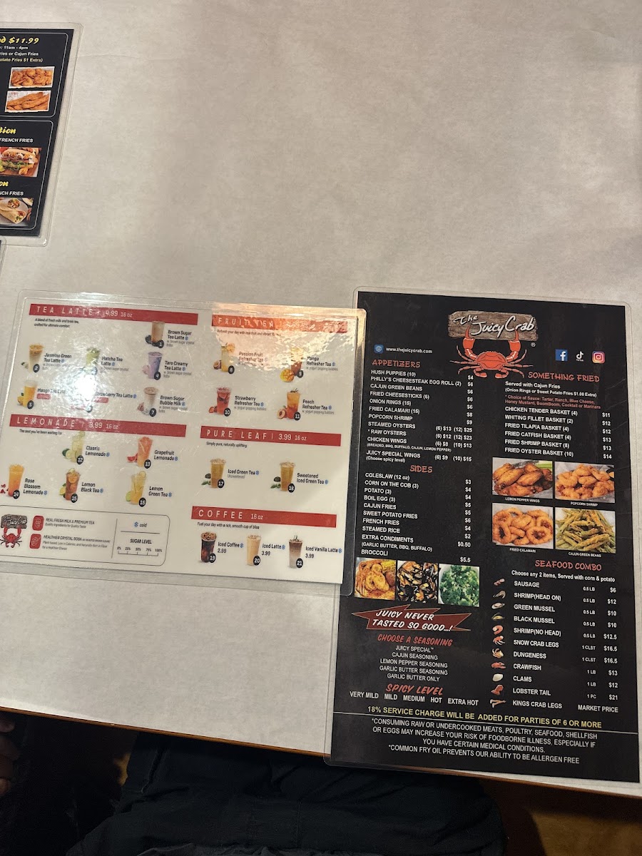 The Juicy Crab Carrollton menu board