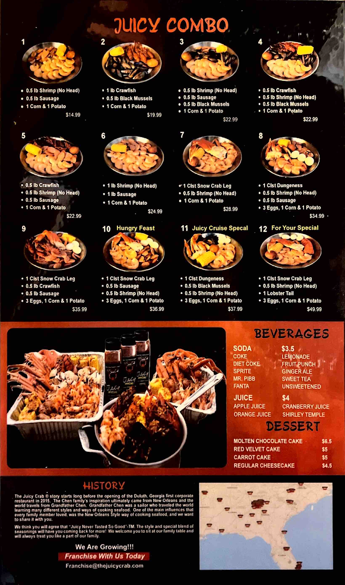 The Juicy Crab Carrollton menu board