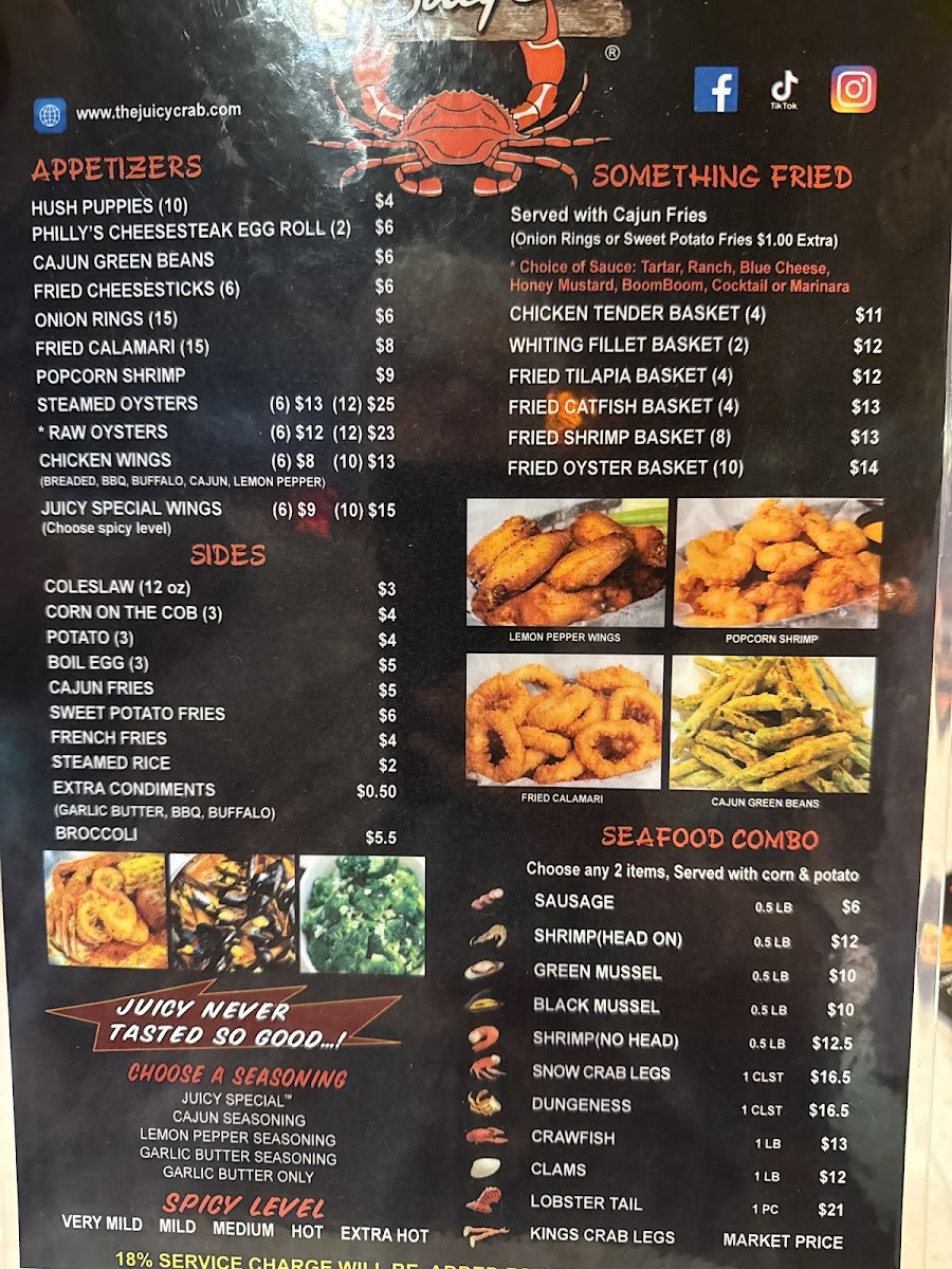 The Juicy Crab Carrollton menu board