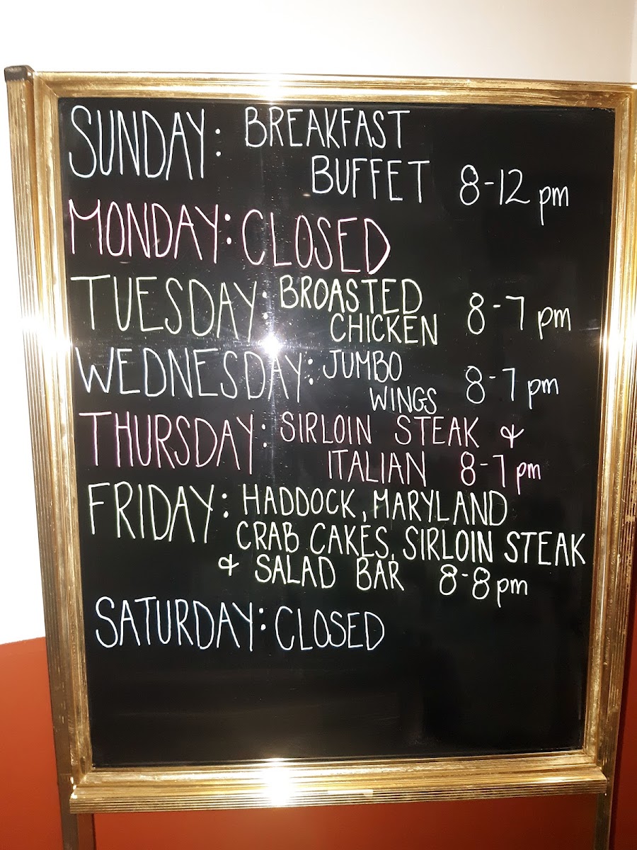 The Liberty House Restaurant menu board