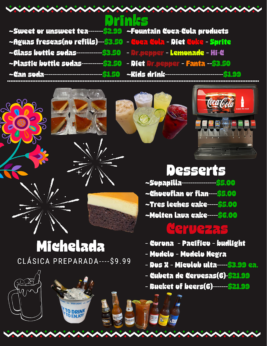 El Nuevo Potrero Mexican Restaurant menu board