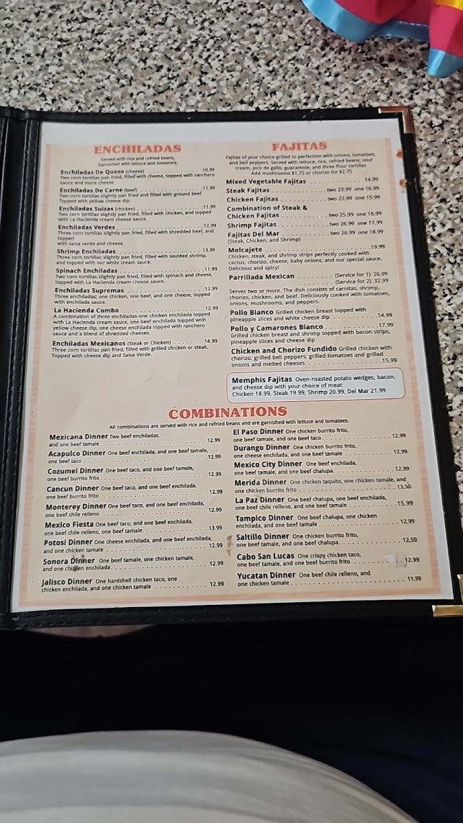 El Nuevo Potrero Mexican Restaurant menu board