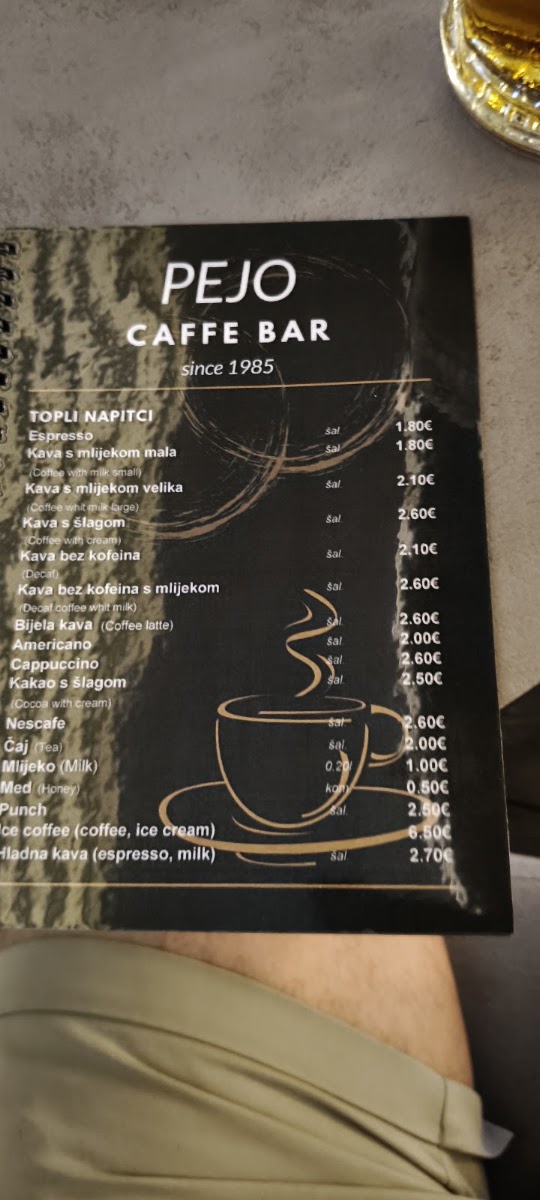Pejo Cafe menu board