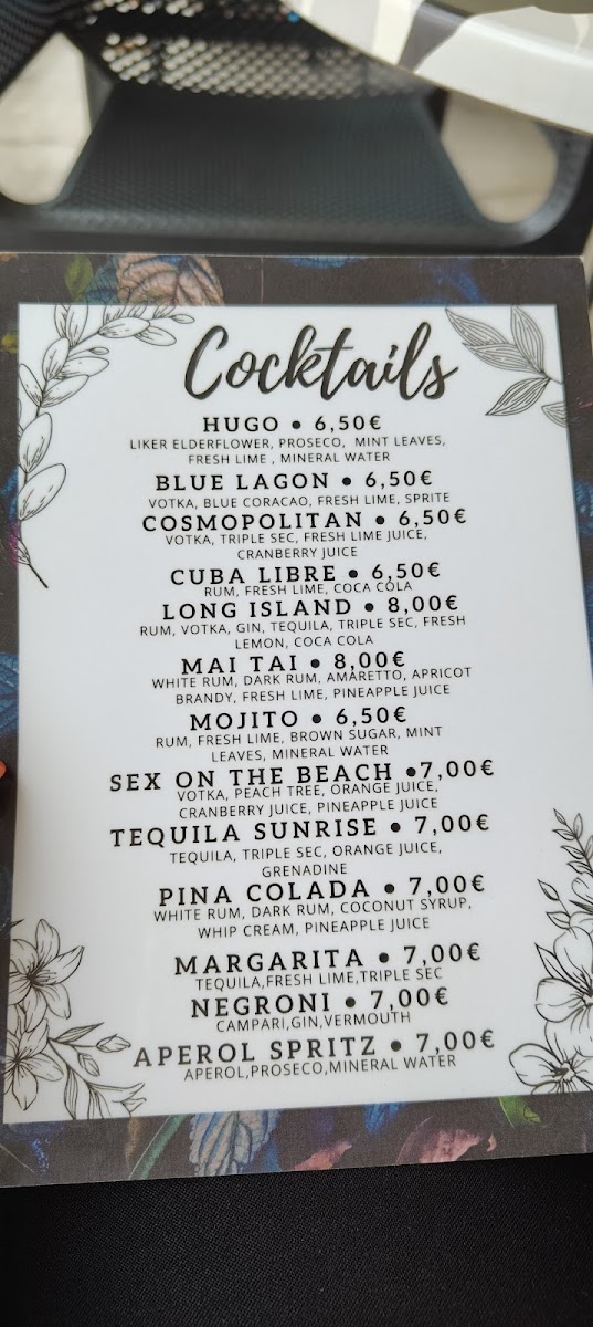 Pejo Cafe menu board