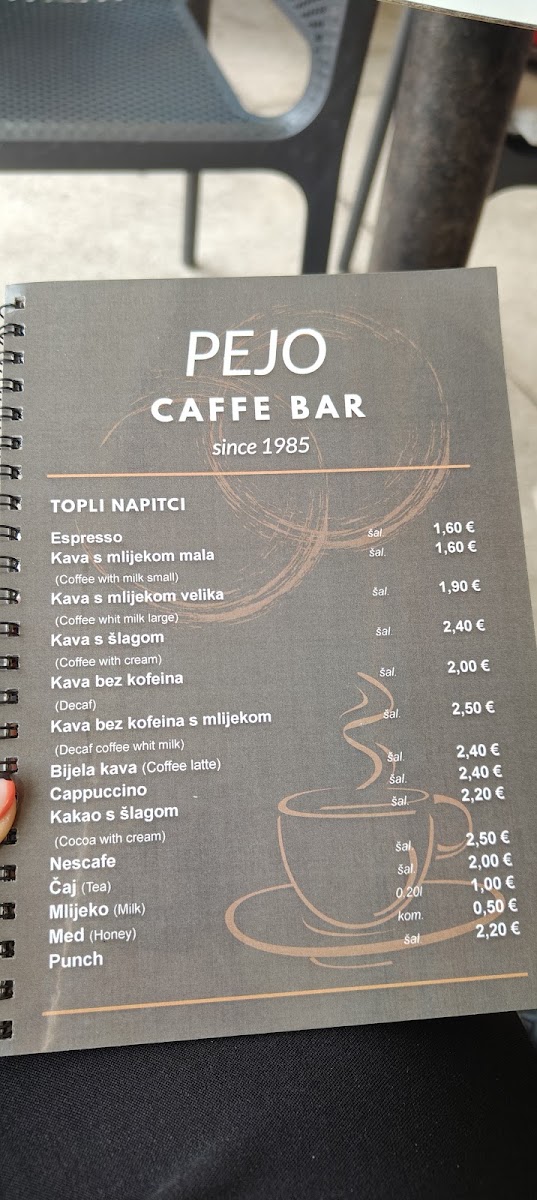 Pejo Cafe menu board