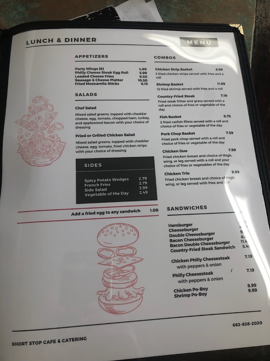 Short Stop Cafe and Catering menu board