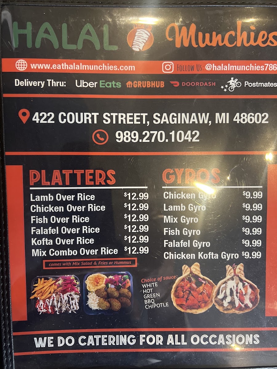 Halal Munchies menu board