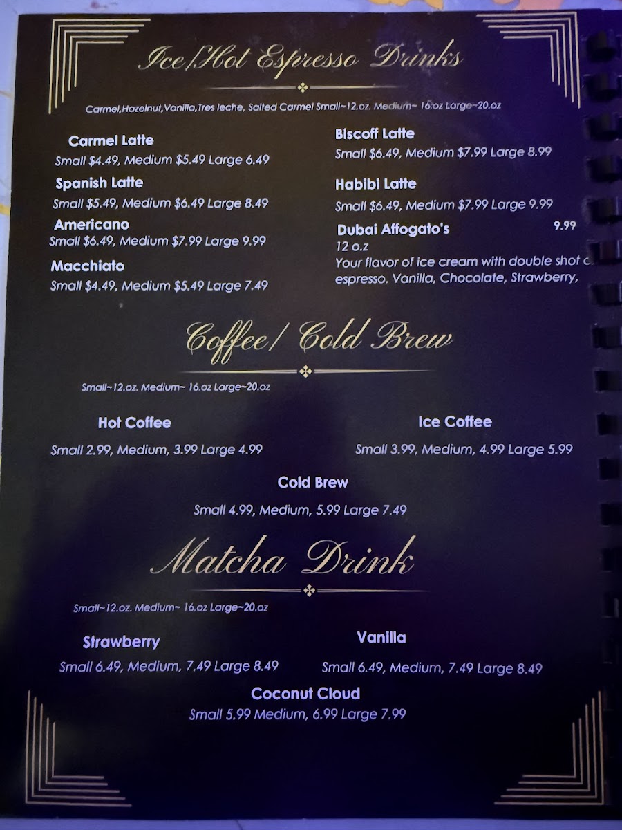 Habibi Cafe & Restaurant menu board
