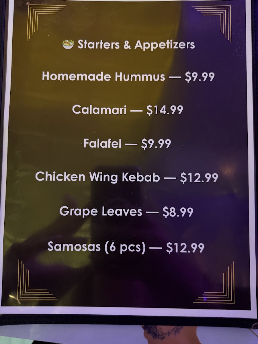 Habibi Cafe & Restaurant menu board