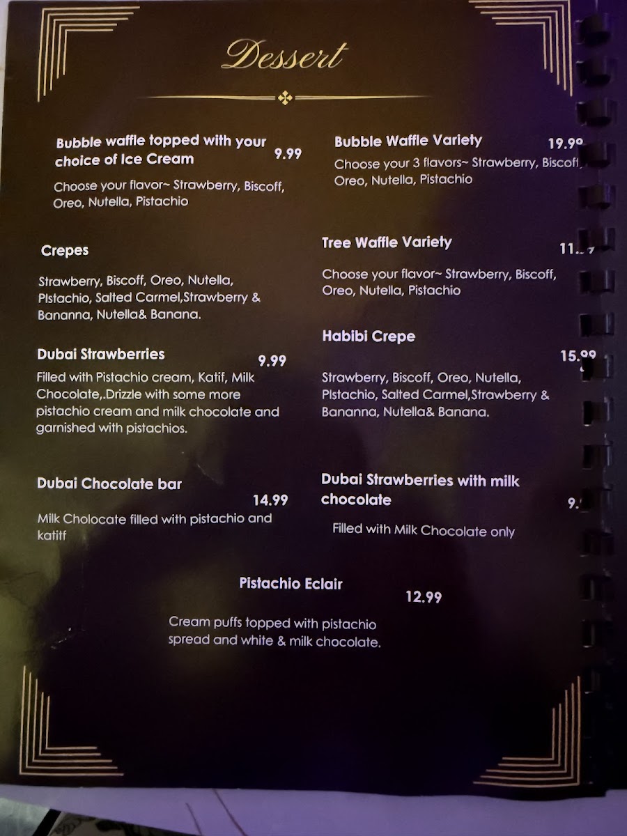 Habibi Cafe & Restaurant menu board