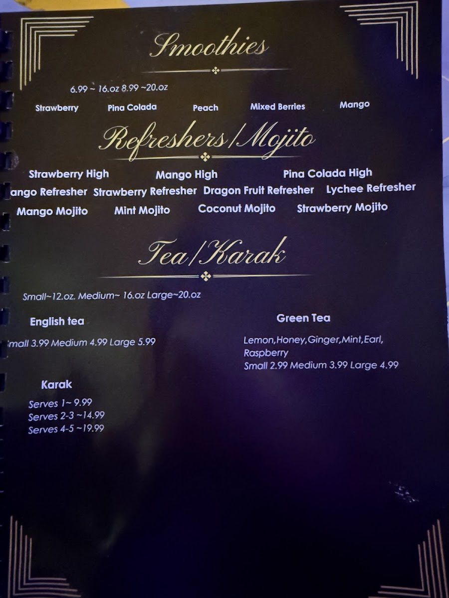Habibi Cafe & Restaurant menu board