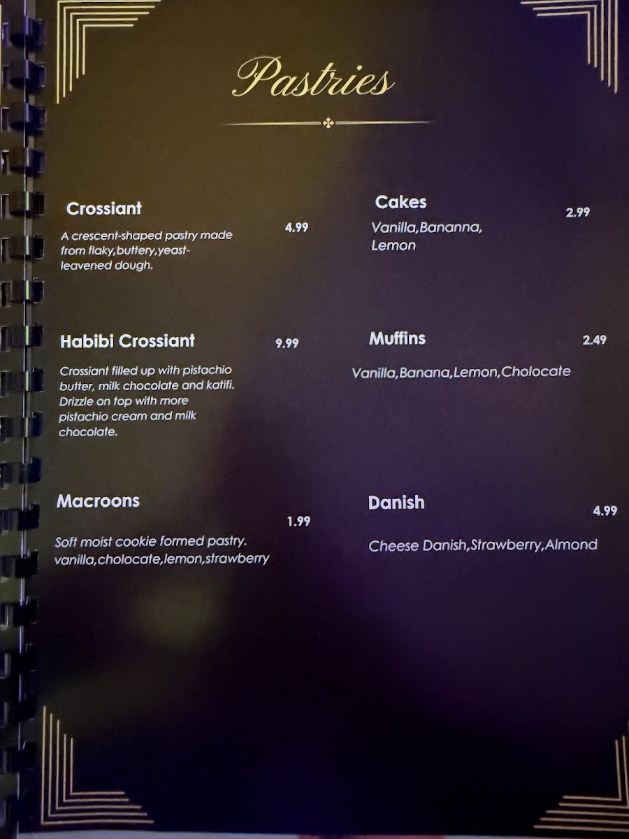 Habibi Cafe & Restaurant menu board