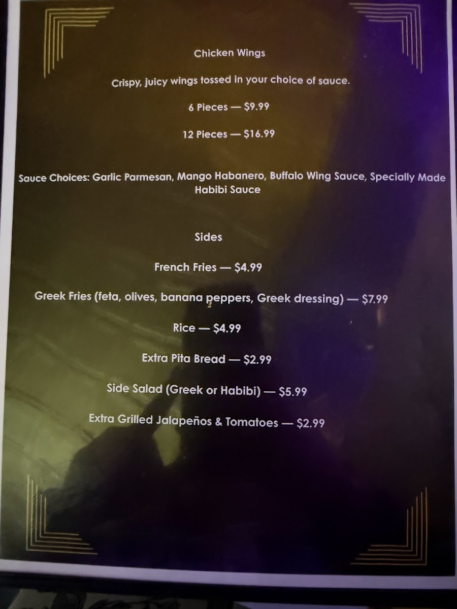 Habibi Cafe & Restaurant menu board
