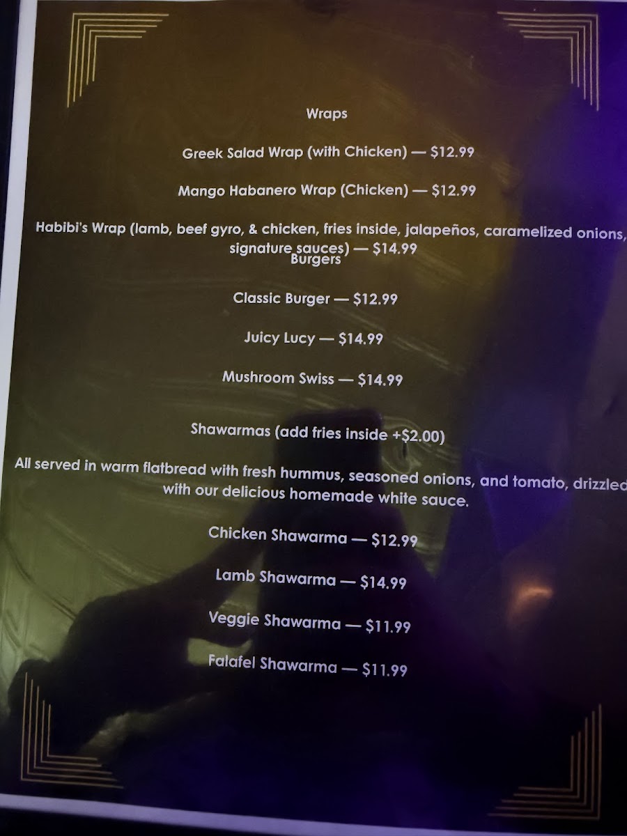 Habibi Cafe & Restaurant menu board