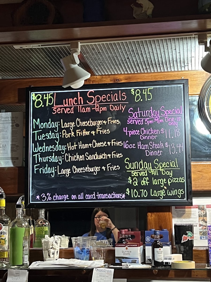 Thumser's 19th Hole menu board