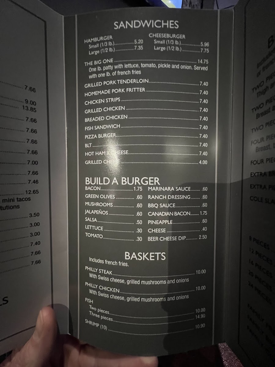 Thumser's 19th Hole menu board
