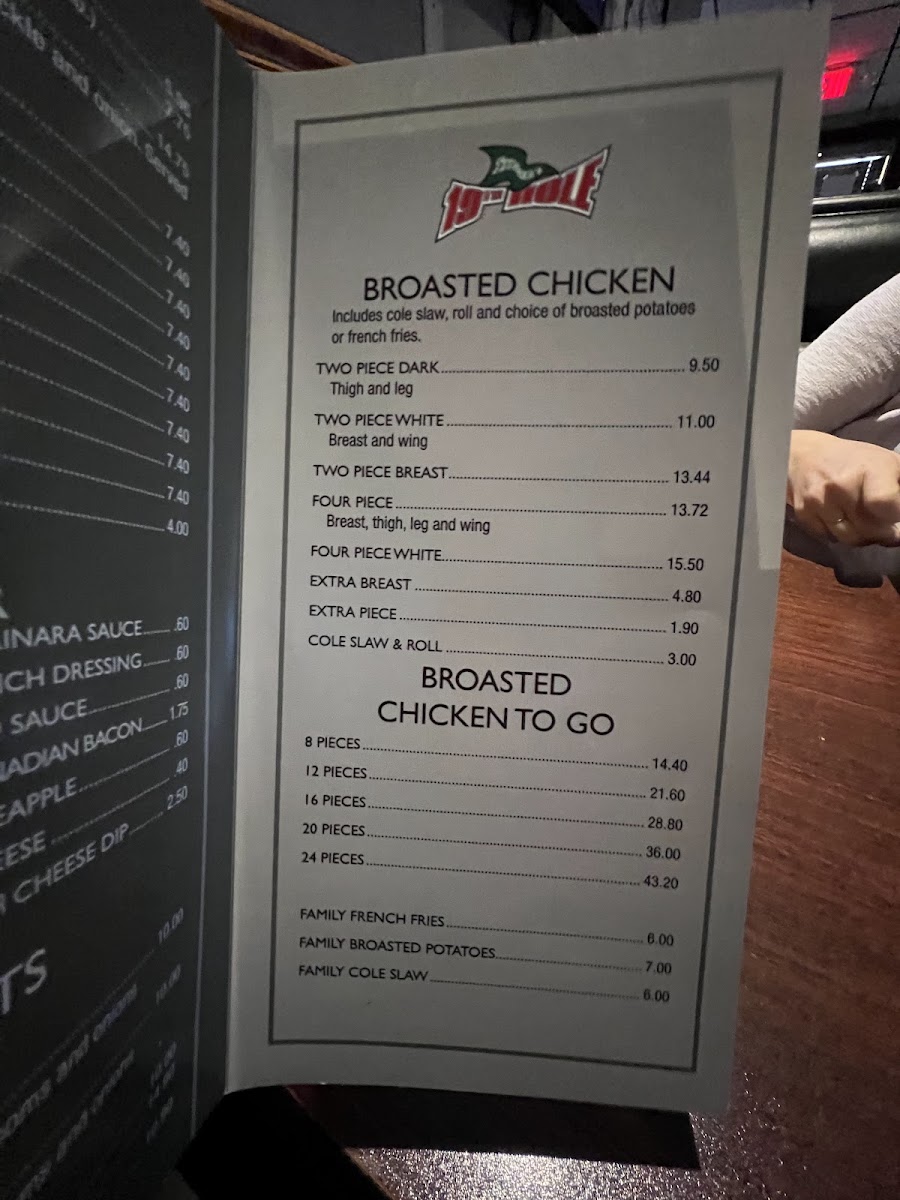 Thumser's 19th Hole menu board