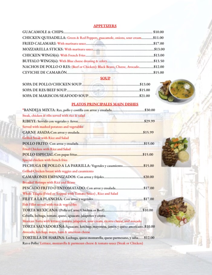 Sillon centroamericano menu board