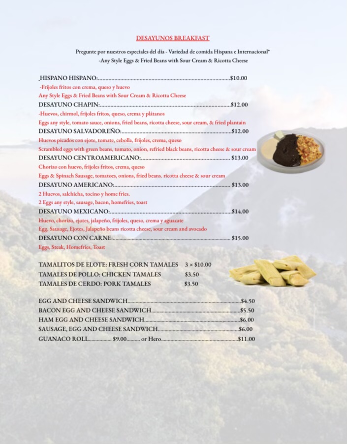 Sillon centroamericano menu board