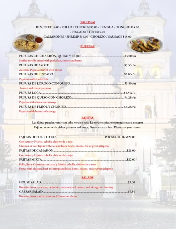 Sillon centroamericano menu board