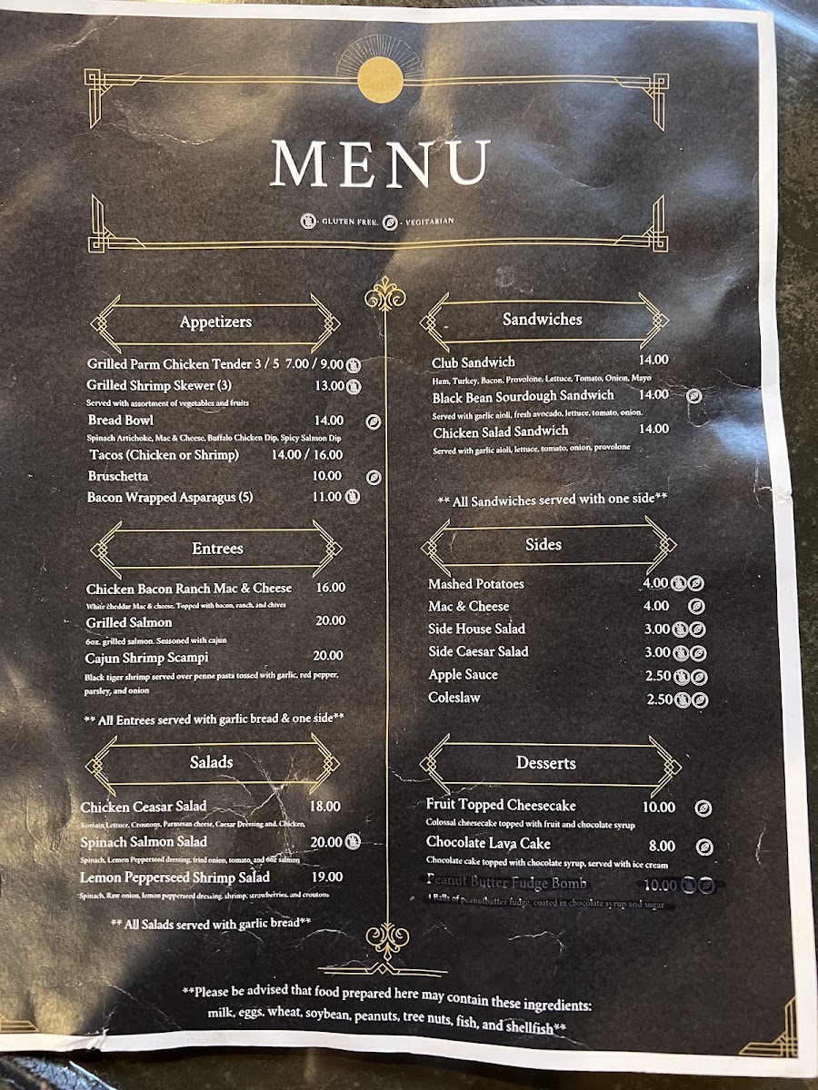 Midnights Bar and Grill menu board