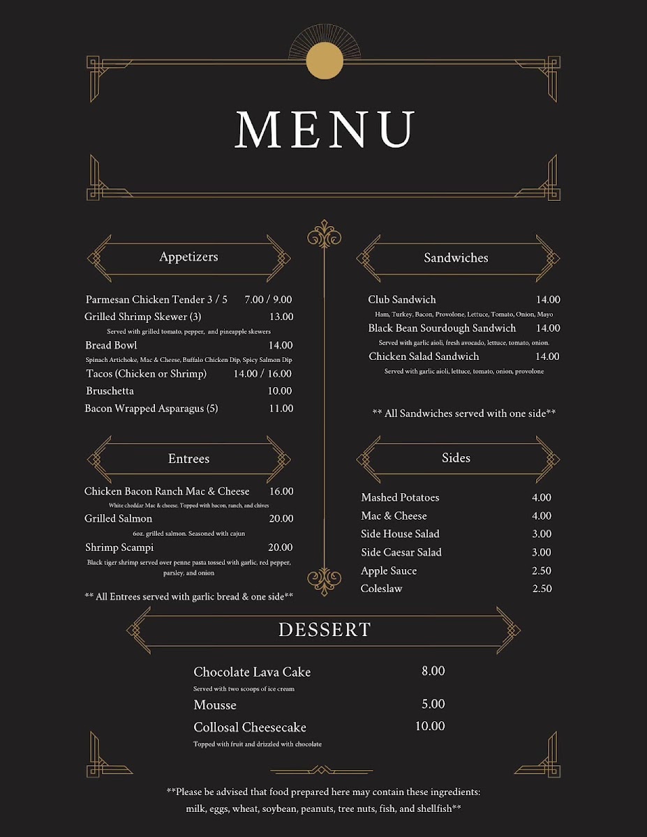 Midnights Bar and Grill menu board